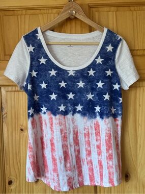 Relativity Scoop Neck Stars & Stripes Tee - Blue, Red & White